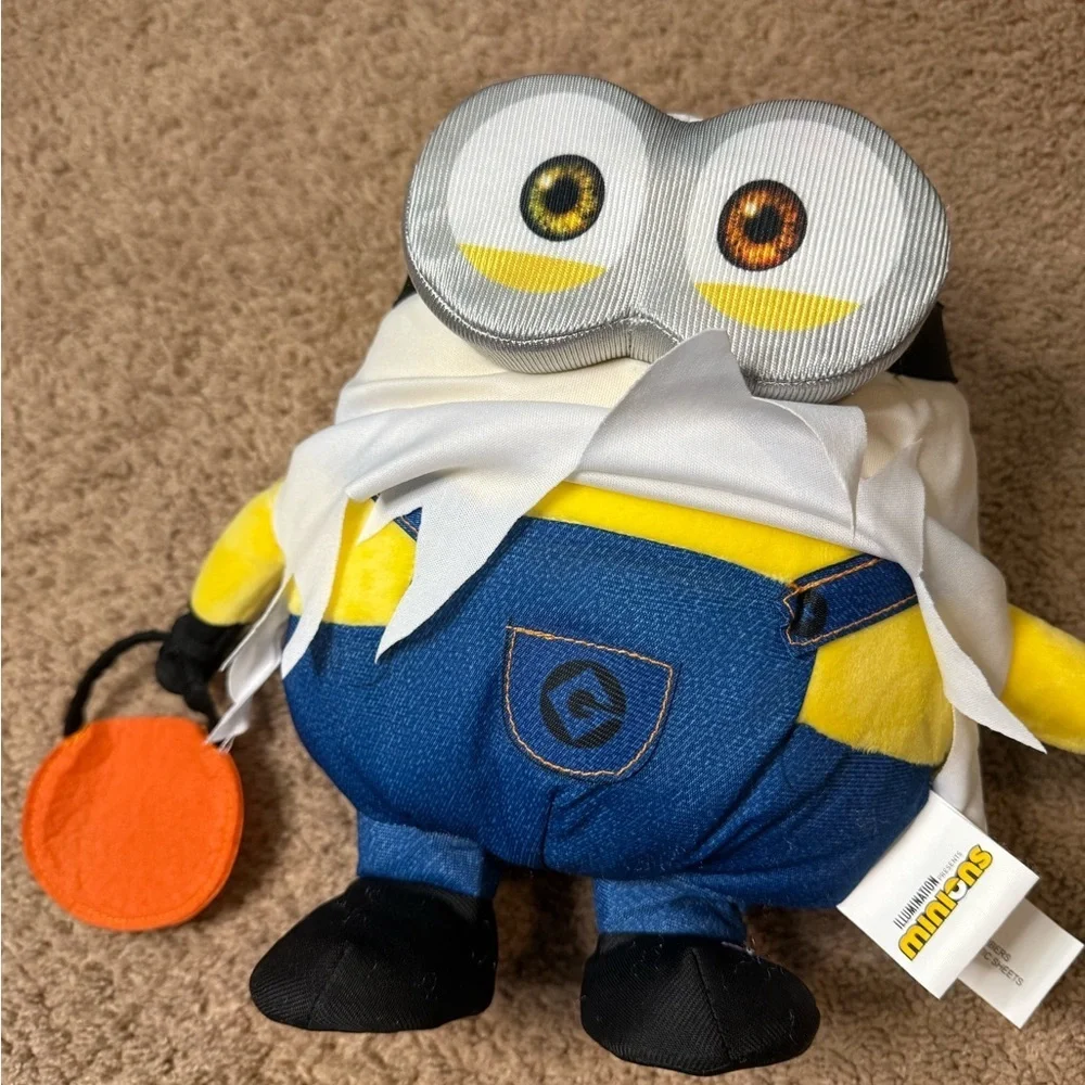 Minion plush toy dressed as a ghost for Halloween
